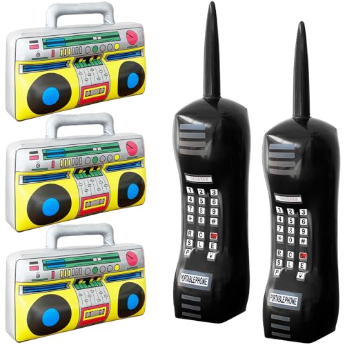 Bvrbaory 5 Pcs Inflatable Radio Boombox Inflatable Mobile Phone,Retro Inflatable Mobile Phone,Inflatable Radio Props for 80s 90s Party Decorations,Hip Hop Party,Birthday