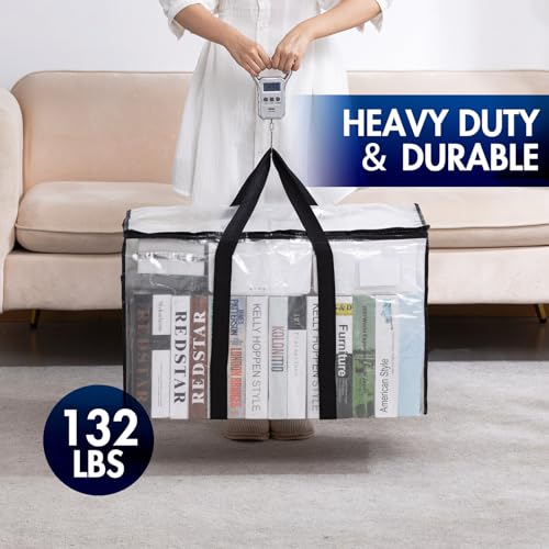 TAILI Extra Large Moving Bags Heavy Duty 2 Pack Storage Bags,Storage Bags with Zips,Clear Window & Reinforced Handles,Waterproof Moving Boxes with Lid for Clothes,Travel,Beddings - Image 4