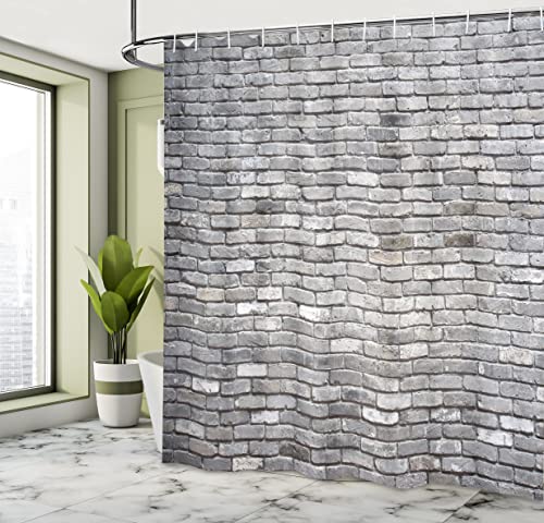 ABAKUHAUS Grey Shower Curtain, Image of an Aged Old and Rough Brick Wall Obsolete Concrete Structure with Ragged Surface - Image 4