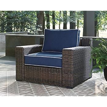 Alternative view of Signature Design by Ashley Grasson Lane Outdoor Oversized Lounge Chair, Brown & Blue