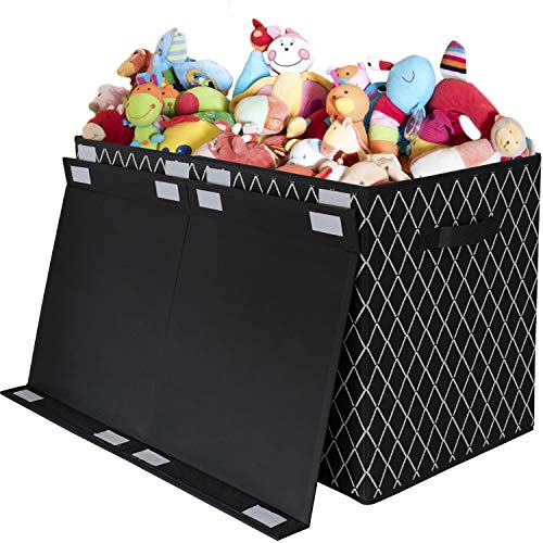 Toy Chest Box Organizer Bins For Boys Girls, Kids Large Collapsible Storage Box Container Sturdy With Fabric Flip-Top Lid & Handles For Clothes,Blanket,Nursery,Playroom,Bedroom,Stuffed Animals 24.5X13X16 (Black) #TOP7