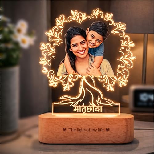 Image of ZOCI VOCI Matruchaya - Mother's Love in Light | Engraved Acrylic Lamp | Gift for Mom (Warm Light, Colorful HD UV Print)