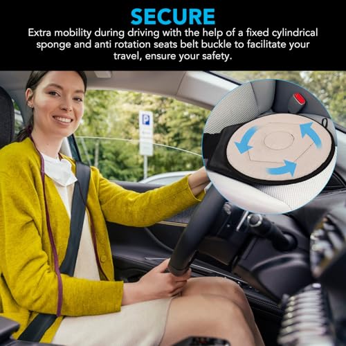 Image of Semme 360 Degree Rotating Car Cushion for Elderly Pregnant Woman Children, Portable Round Seat Pad, Rotating Car Swivel Seat Cushion, Rotatory Chair Pad (Beige)