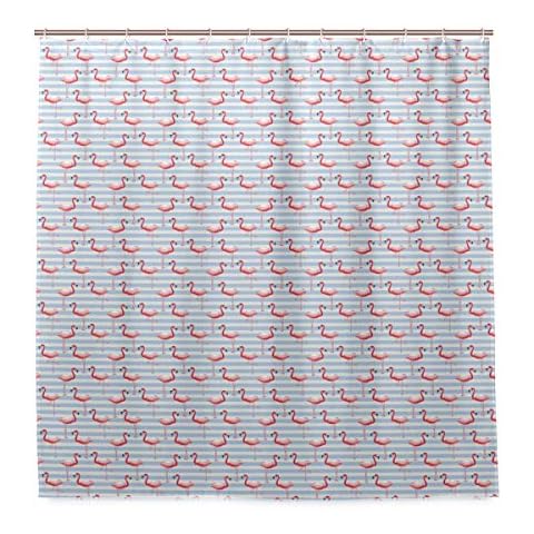 DYCBNESS Shower Curtain,Colorful Doodle Exotic Birds On Marine Stripes,Waterproof Polyester Fabric Shower Curtain,Bathroom Decor Set with Hooks,180 x 180 cm Cover