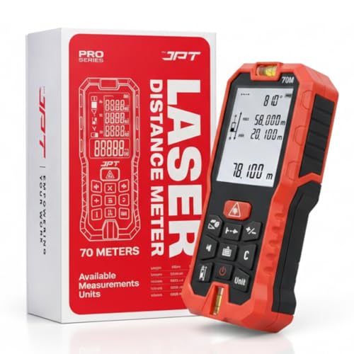 Image of JPT 70M Laser Distance Meter | Professional Digital Measuring Tool with Area, Volume & Pythagorean Calculation | Backlit Display, Continuous & Unit Conversion Modes