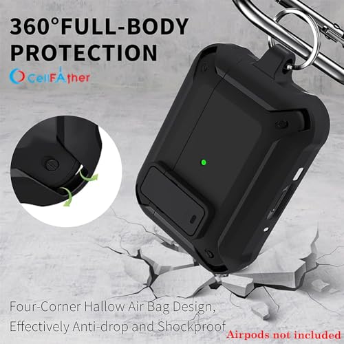 Image of CellFAther Case for AirPods Pro (2nd Generation /1st Generation), Full-Body Rugged Hard Shell Protective Case Cover with Keychain Designed for Apple AirPods Pro (2022 /2019), Black