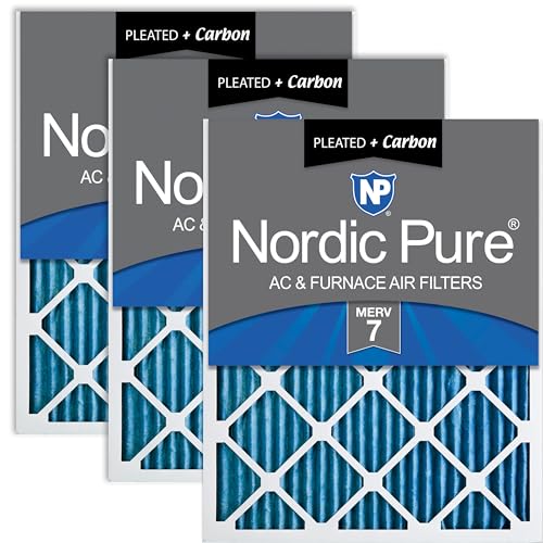 Image of Nordic Pure 10x24x1 Pleated MERV 7 Plus Carbon Air Filters 3 Pack | Actual Size: 9 1 /2 x 23 1 /2 x 3 /4 Made in USA, Standard HVAC Filtration, Pet & Household Odor Control