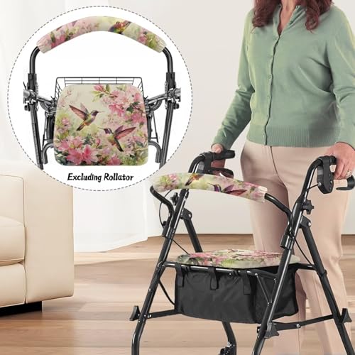 Image of Adjustable Walker Seat and Backrest Covers, Hummingbird Soft Rollator Accessories, Universal Seat Covers for Seniors Women Men