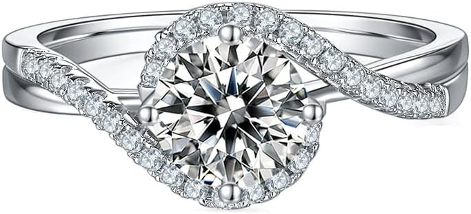 14K Gold over S925 Sterling Silver Engagement Ring for Her, 1 Carat VVS1 D-Color Round Diamond with Unique Twisted Cushion Halo Design, Symbolizing Your Endless Journey Together