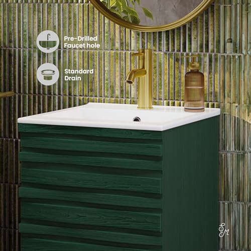 Image of Swiss Madison Cascade 18 inch Freestanding Bathroom Vanity in Green Oak with Sink Top