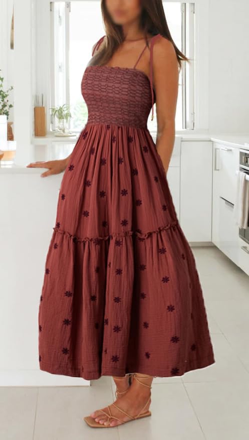 women's floral embroidered frill maxi dress product info and reviews Pink Floral Ruffle Maxi Dress main image 0