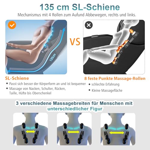 RELAX4LIFE Massagesessel Ganzkörpermassage Massagestuhl Zero Gravity SL Track Relaxsessel Shiatsu Massage Chair mit Wärmefunktion 12 Massageprogramm Sprachfunktion Fußrollen Bluetooth USB (Hellbraun) – Bild 7