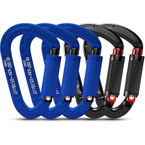 Climbing Equipment Carabiner Climbing, Pack of 5 UIAA Certified 25 KN Auto Locking Climbing Clips for Hammocks, Swing, Locking Dog Lead and Harness, Camping (Blue x 3 + Black x 2) Cover