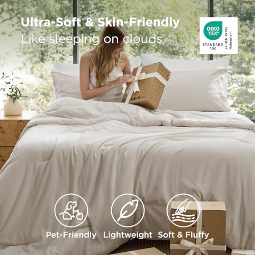Image of Bedsure Full Size Comforter Sets - Beige Soft Bedding for All Seasons, Cationic Dyed Bed Set, 3 Pieces, 1 Full Size Comforter (82 inchx86 inch) and 2 Pillow Shams (20 inchx26 inch+2 inch)