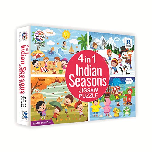 Ratna's 4 in 1 Indian Seasons Jigsaw Puzzle for Kids - Set of 4 | 35-Piece Puzzles | Educational Toy for Cognitive Development | Vibrant Colors | Puzzle Guide Included | Ages 3 and Up