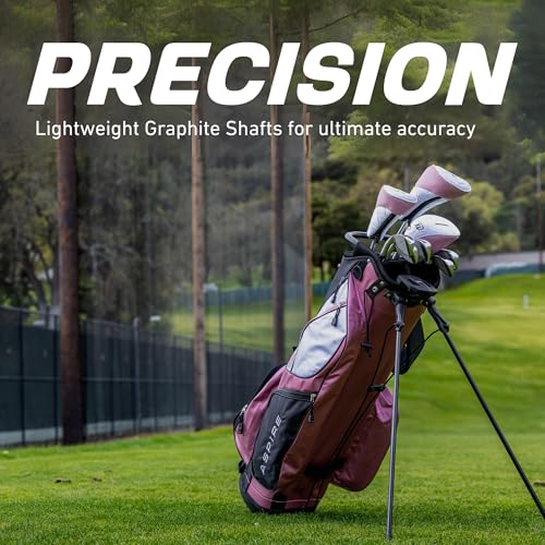Image of Aspire XD1 Womens Golf Clubs Full Set, Includes Driver, Fairway, Hybrid, 6-PW Irons, Putter, Stand Bag, 3 H /C's, Ultra-Light Graphite Shafts, Golf Clubs Women Right Handed, Comes in 3 Sizes, Pink