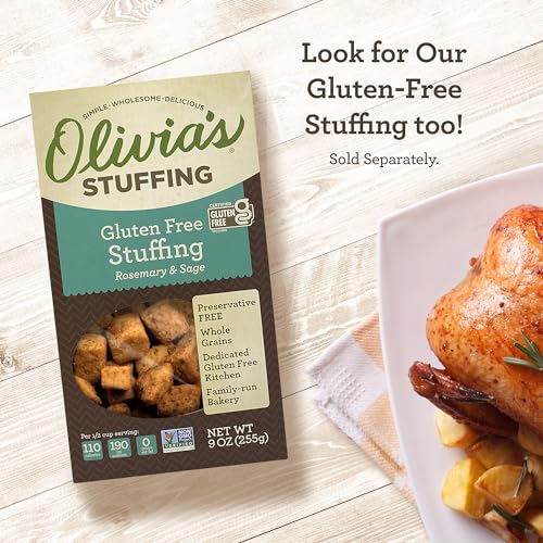 Image of Olivia's Croutons Gluten Free Garlic Croutons, 0.75 oz, 50 Count | Ancient grain bread, dairy free, vegetarian, individual packs, salad and soup topping, non gmo