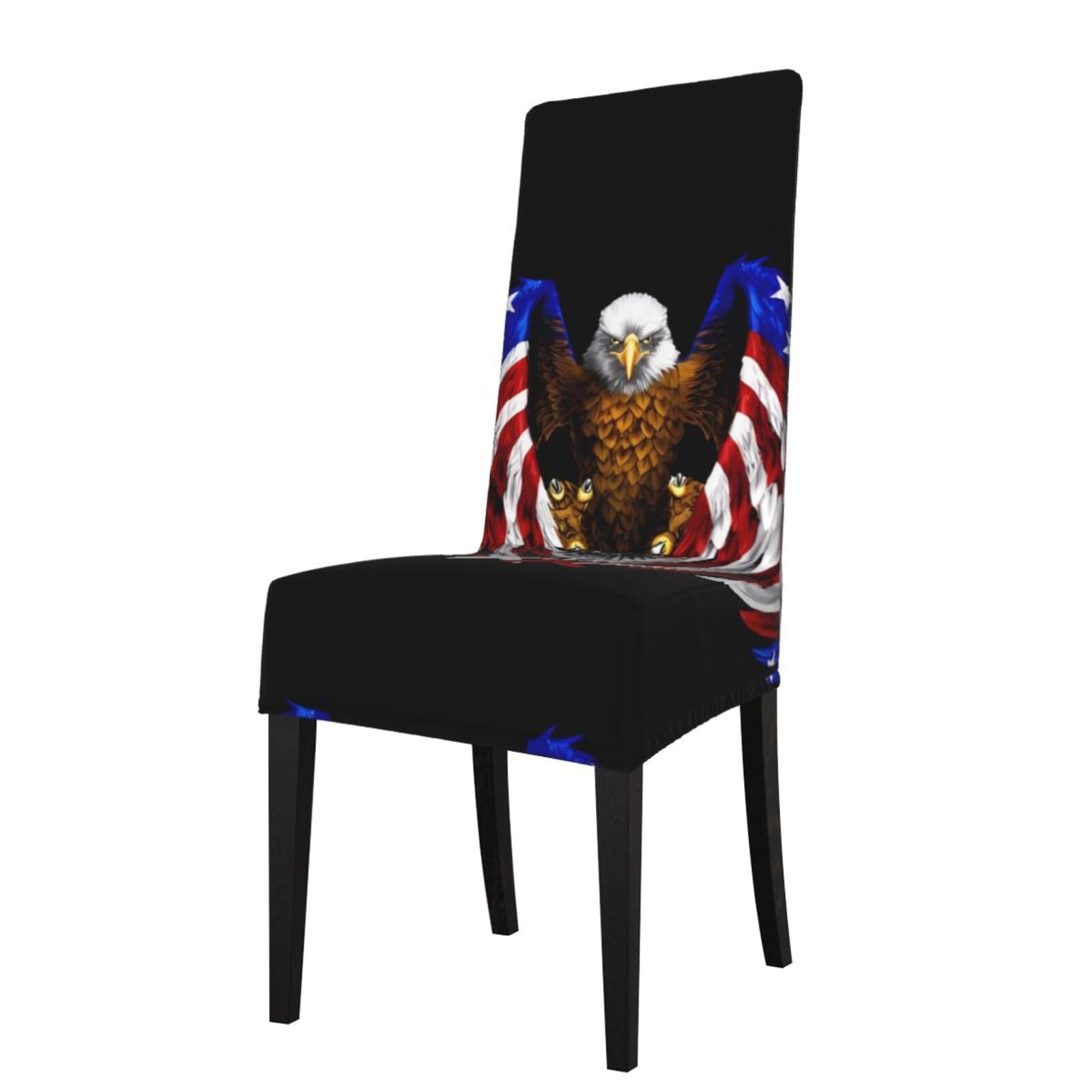Yyhwhjde Black Usa Flag Patriotic Eagle Prints Dining Chair Throw Covers - Stretchable Spandex Slipcovers For Chair Protection & Refreshing Your Dining Room