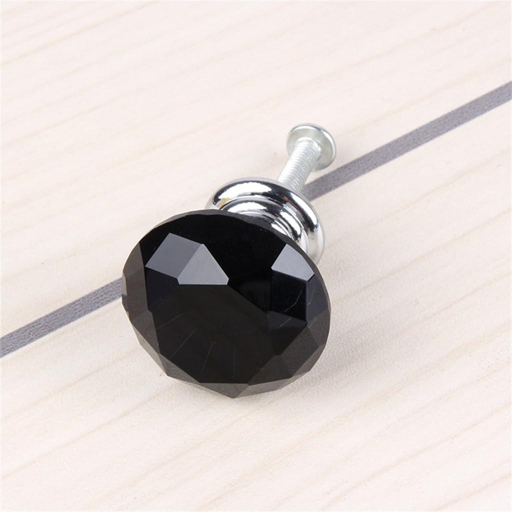 Poignée en cristal noir et zinc de 30mm pour une finition de meuble haut de gamme