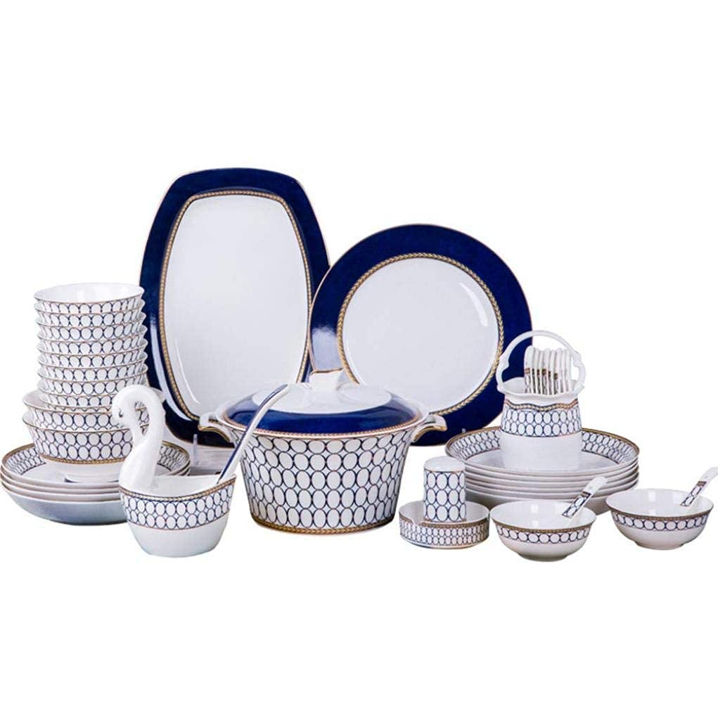 Amazon.co.jp: 食器セット、60ピースブルーストライプ柄食器セット