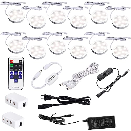 AIBOO Under Counter Lighting Kit,12 pcs 4000K Plug in LED Puck Lights,24W Ultra Slim Dimmable White...