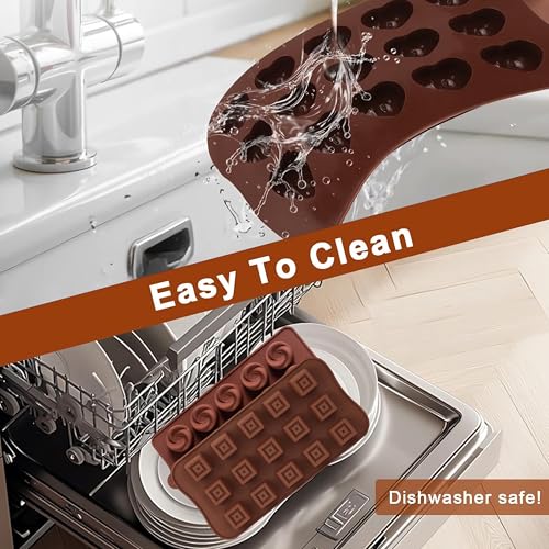 Image of Moldberry Silicone Chocolate Moulds Set of 4 | 15-Cavity Heart, Rose, Square & Flower Shape Molds for DIY Homemade Chocolates, Jelly, Candy & Gummies | Non-Stick Silicone Baking Mould |