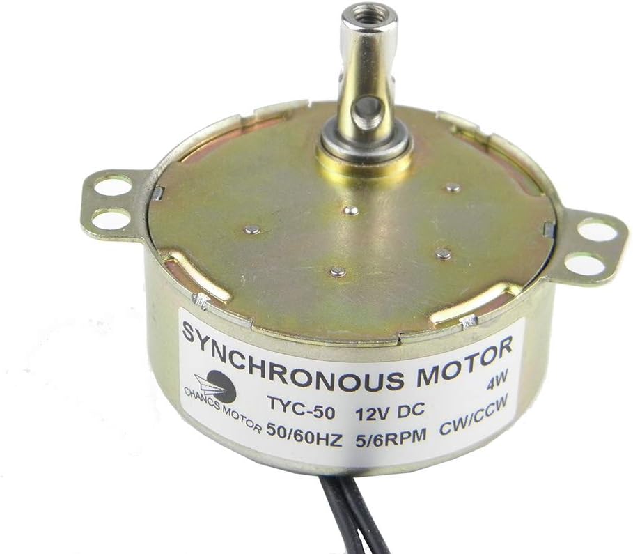 CHANCS DC Turntable motor, Synchronous Geared Motor TYC-50 12V DC 5/6RPM 4W Low Speed CW/CCW Direction for Hand-Made, School Project, Model or Guide Motor
