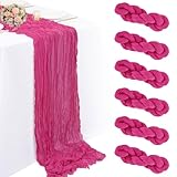 DREAMBOAT 6Pcs Hot Pink Cheesecloth Table Runner 10Ft 35 x 120 inch Boho Gauze Table Runner Cheese Cloth Table Runner Rustic Runner for Wedding Bridal Baby Shower Birthday