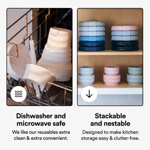 Stojo Collapsible Travel Cup Bundle With Straw - Denim and Carbon, 16oz / 470ml - Reusable To-Go Silicone Cup Set