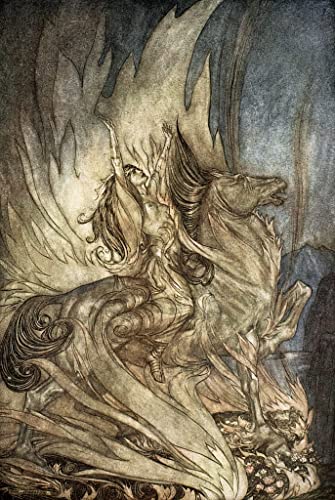 Impression d'art Brunnhilde sur Grane tableau Arthur Rackham image sur toile 60x90cm