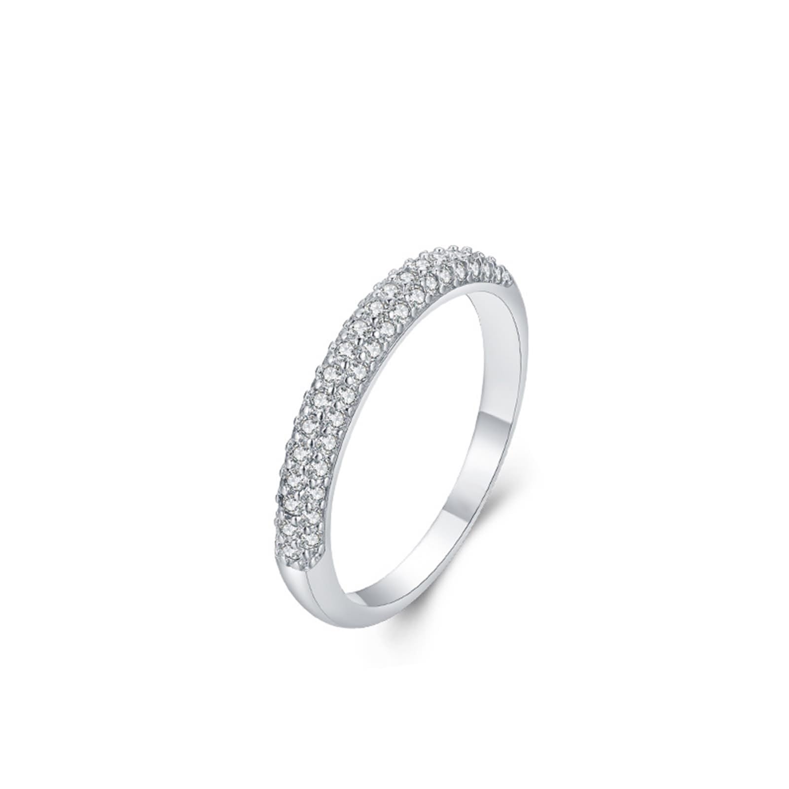 Memoire Anillo de bisutería apilable con diseño de doble fila con moissanita, oro blanco y platino, talla 49 (15,6)