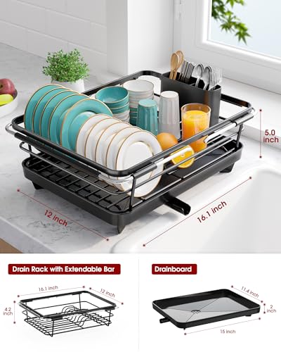 image for Sakugi Extendable Dish Drying Rack Over Sink with Dish Drainer, Sink O