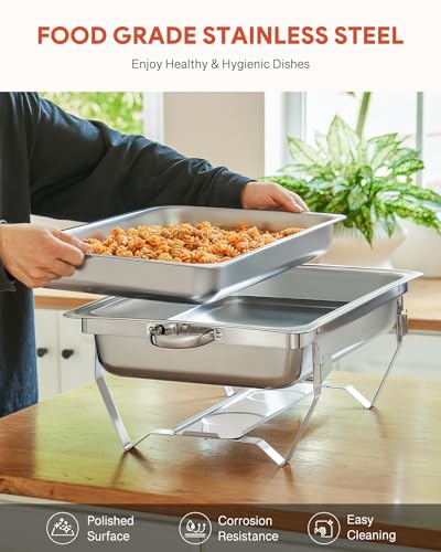 Wilprep Chafing Dish Edelstahl Buffet-Set Warmhaltebehälter Speisenwärmer Wärmebehälter Rechaud für Catering, Buffet und Party (1 Set 1x1+2x1/2 GN-Behälter) – Bild 6