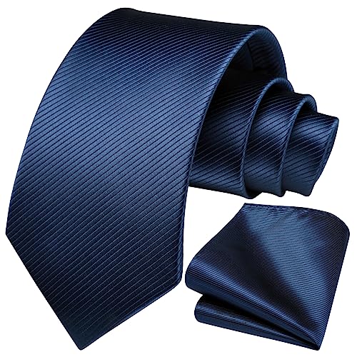 Image of HISDERN Mens Tie Striped Ties and Handkerchief Set Business Formal Woven Pocket Square Wedding College Stripe Necktie