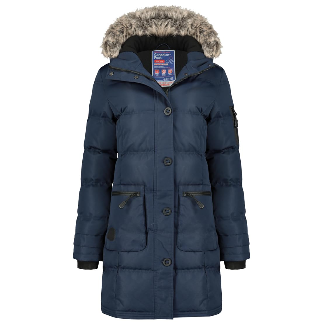 Canadian Peak Axelus Lady - Chaqueta Mujer Cálida Esqui - Abrigo Para Mujeres Con Capucha Sintética - Parka Elegante A Prueba De Viento - Otono Invierno Primavera (Marino XL)