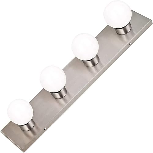 DYSMIO Tira de tocador de cuatro luces, estilo Hollywood, con placas de níquel cepillado, accesorios de calidad de salón para dormitorio, baño,
