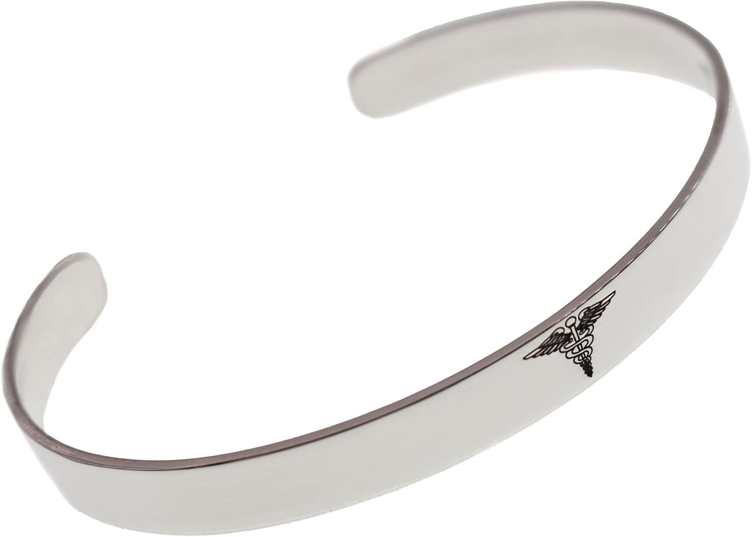 Customized Silver Medical Alert Cuff Bangle Bracelet, Narrow Personalized Alert and Emergency Info