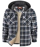 zitysport Holzfällerjacke Gefüttert Herren Hemdjacke Sherpa Fleece Kariert Jacke Fleecefutter Mantel Flanelljacke Outdoor Kapuzenjacke Kariert Männer Winterjacke mit Kapuze Sweatjacke(Marineblau, L)