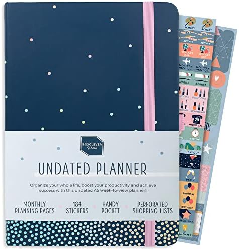 Boxclever Press Perfect Year A5 Undated Planner. Non Dated Weekly Planner for Perfect Organisation. A5 Diary with Monthly Planner Pages, Shopping Lists, Stickers & More. Organiser Planner - Dot