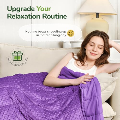 Image of Sivio Weighted Blankets for Adults, Queen Size Soft Minky Heavy Blanket for Calm Sleeping, Brethable Cooling Weighted Throw Blanket for Men and Women, Purple, 60 x 80in, 15lbs