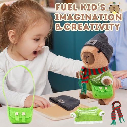 Image of Capybara Plush for Boys Girls Birthday Dress Up Cute Plushies,10 Pcs Set,9 Clothes and Accessories Kawaii Stuffed Animal Plushie Toy, Soft Peluche Doll for Kids 10.2 in