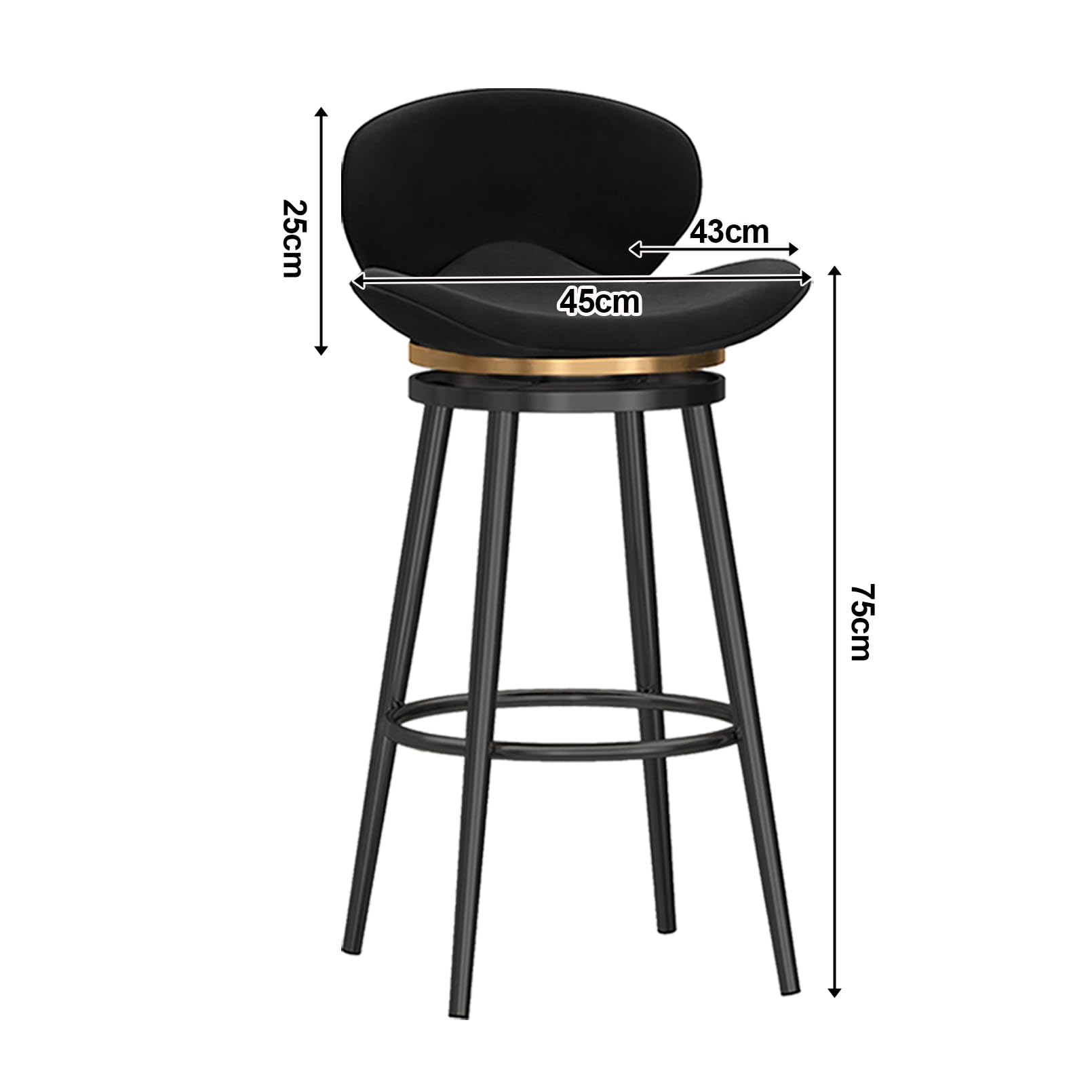 Juego de 3 taburetes de Bar giratorios Modernos de Terciopelo con reposapiés y Respaldo, taburetes de Cocina, sillas Altas de Comedor con Tirador de aro, Altura del Asiento 75 cm, Color Negro