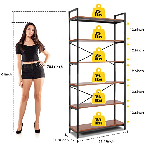 Devo Bookshelf, Modern Book Shelf Rustic Storage Shelves, Etagere Bookcase Unique Bookshelves Cool Bookcases Open Shelving Unit Wood Shelves For Bedroom, Office And Living Room, Brown #TOP1