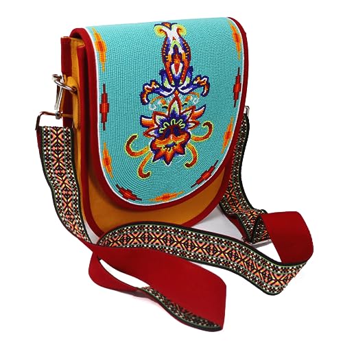 Image of Handmade Beaded Handbag, Native American Style Crossbody bag, Czech Glass Beads Shoulder Bag, Unisex Handbag.