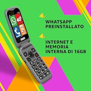 SAIET - Link 4+ Cellulare Smart Senior Per Anziani 4G e Bluetooth -Tasti e Lettere Grandi - Smartphone con Whatsapp e Tasto SOS - Blue