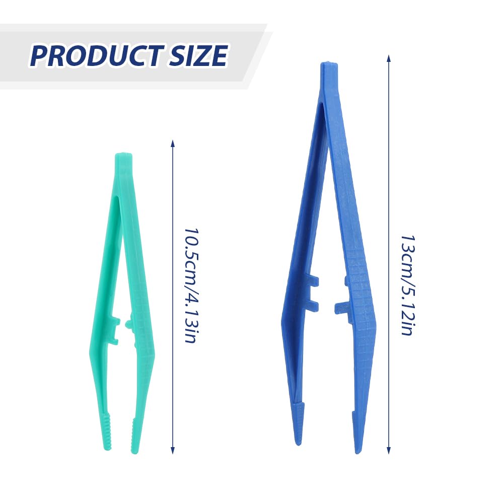 50pcs Plastic Tweezers, Beads Tweezers for DIY Craft Jewelry Making Craft Forceps for Beading Handmade Classroom School Use Tweezers Tools (blue, green)