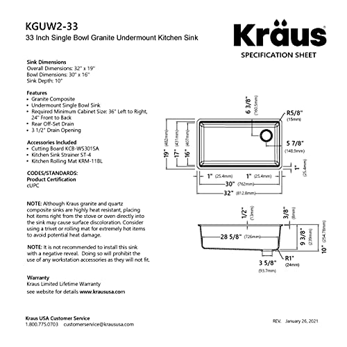 Kraus KGUW2-33MBL Bellucci 32 Inch Inch Drop In Workstation Granite Kitchen Sink In Metallic Black thumb #18
