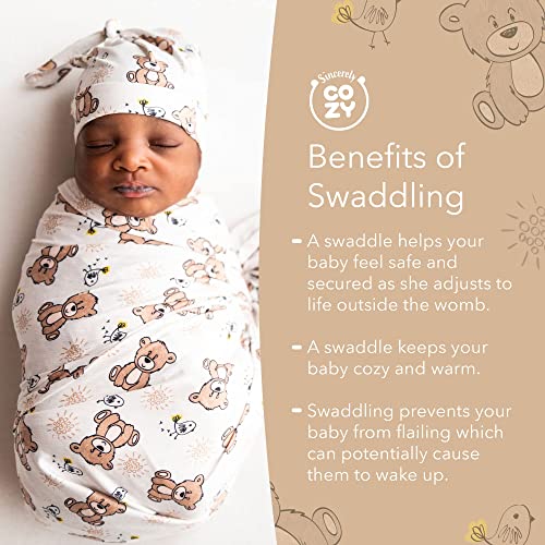 Image of Luxury Rayon from Bamboo Hat & Baby Swaddle for Newborns 0-3 Months, Cozy Teddy Bear Newborn Swaddle Blanket for Baby Boys & Girls, Hypoallergenic, Breathable & Buttery Soft