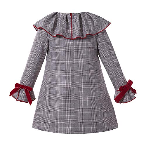 Pettigirl Autumn Winter Toddler England Gray Gird Trendy Long Sleeve Casual Girl Dress Outfit with Headpiece3