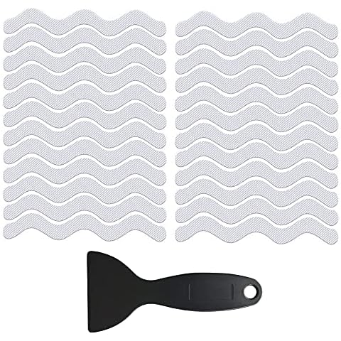 XINGSUI 24pcs Non-Slip Strip Stickers,Non Slip Grip Stickers,Type S Bath Anti Slip Stickers,for Bathroom Floor, Swimming Pool, StairsWith Scraper(Transparent) Cover